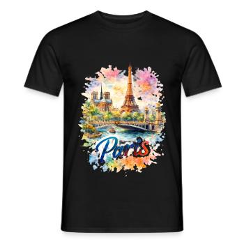 Paris Aquarell Skyline - Männer T-Shirt - Schwarz - Vorne - AI Model Male 178 light (178cm)