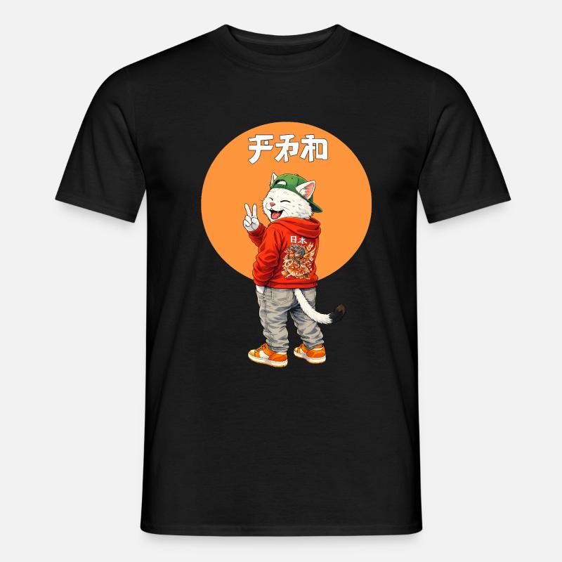 Katze-Peace  - Männer T-Shirt - Schwarz