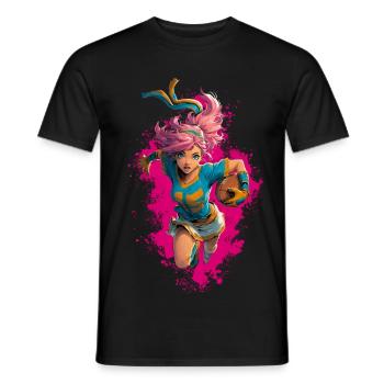 Football Girl Anime - Men's T-Shirt - black - Front - AI Model Male 178 light (178cm)