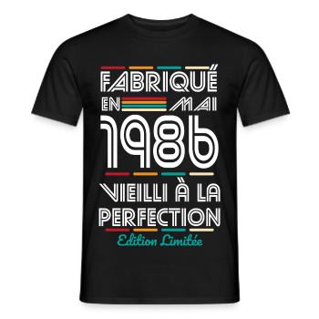 40-jähriges Jubiläum – Hergestellt im Mai 1986 - Männer T-Shirt - Schwarz - Vorne - AI Model Male 178 light (178cm)
