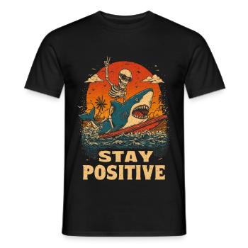 Stay Positive Surf Skeleton Shark - Männer T-Shirt - Schwarz - Vorne - AI Model Male 178 light (178cm)