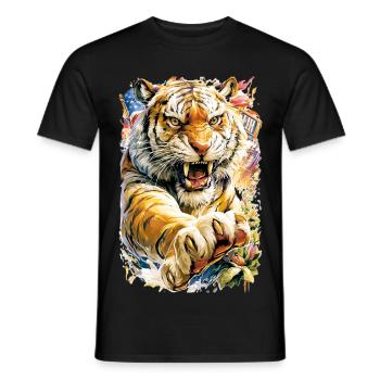 Tigre aux fleurs - T-shirt homme - noir - Devant - AI Model Male 178 light (178cm)