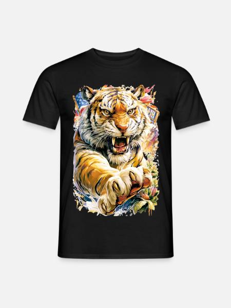 Tiger with flowers - Men's T-Shirt - black