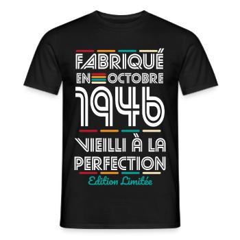 80-jähriges Jubiläum – Hergestellt im Oktober 1946 - Männer T-Shirt - Schwarz - Vorne - AI Model Male 178 light (178cm)