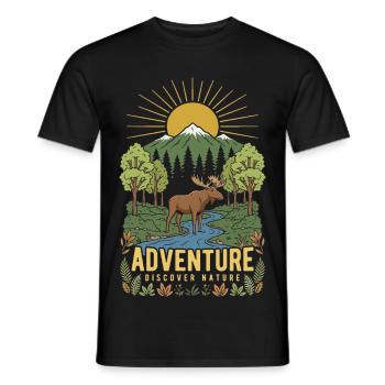 Sunrise Moose Forest Landscape - Men's T-Shirt - black - Front - AI Model Male 178 light (178cm)