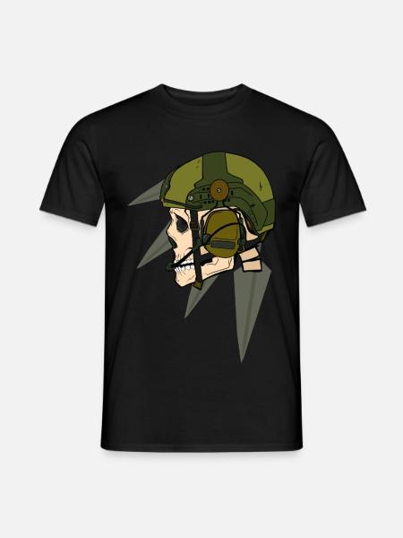 Schädel Soldat Helm-Design mit Headset - Männer T-Shirt - Schwarz