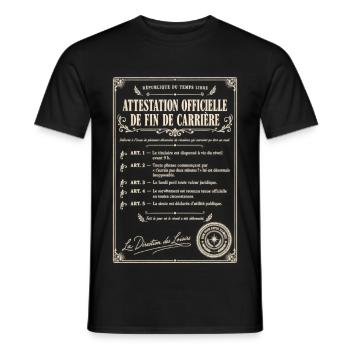 Attestation officielle de retraite - T-shirt homme - noir - Devant - AI Model Male 178 light (178cm)