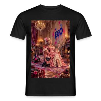 Rokoko-Königin mit Spiegel und Französischer Bulldogge — EGO - Männer T-Shirt - Schwarz - Vorne - AI Model Male 178 light (178cm)