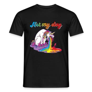 Not My Day unicorn spits vomit - Men's T-Shirt - black - Front - AI Model Male 178 light (178cm)