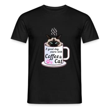 A Good Day Starts With A Coffee & A Birman Cat - Men's T-Shirt - black - Front - AI Model Male 178 light (178cm)