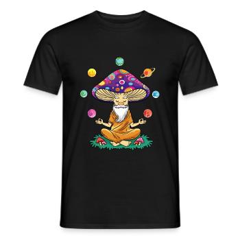 Champignon drôle avec des planètes de yoga et système solaire - T-shirt homme - noir - Devant - AI Model Male 178 light (178cm)