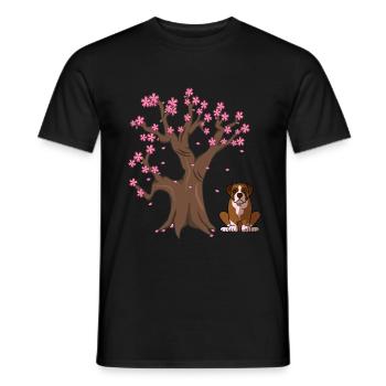 Boxer Dog Japanese Cherry Blossom Tree - Men's T-Shirt - black - Front - AI Model Male 178 light (178cm)
