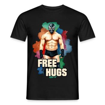 Muscular Man Wrestler - FREE HUGS 1 - Männer T-Shirt - Schwarz - Vorne - AI Model Male 178 light (178cm)