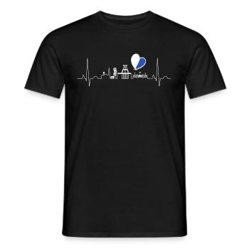Bochum Skyline | Skyline Bochum avec coeur bleu-blanc - T-shirt homme - noir - Devant - AI Model Male 178 light (178cm)