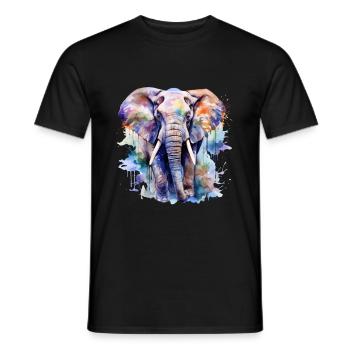 Éléphant, Aquarelle - T-shirt homme - noir - Devant - AI Model Male 178 light (178cm)