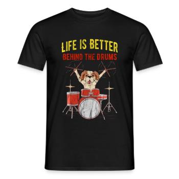 Drummer drums drummer drums dog dog - Men's T-Shirt - black - Front - AI Model Male 178 light (178cm)