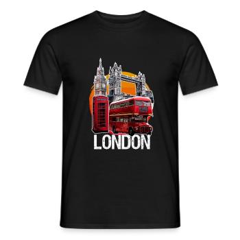London double decker phone booth Big Ben Bridge - Men's T-Shirt - black - Front - AI Model Male 178 light (178cm)