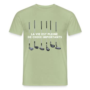 Golf humour cadeau homme golfeur - T-shirt homme - vert sauge - Devant - AI Model Male 178 light (178cm)
