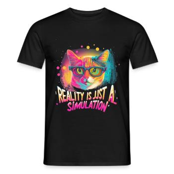 Vaporwave Bunt 80er Katze - Männer T-Shirt - Schwarz - Vorne - AI Model Male 178 light (178cm)