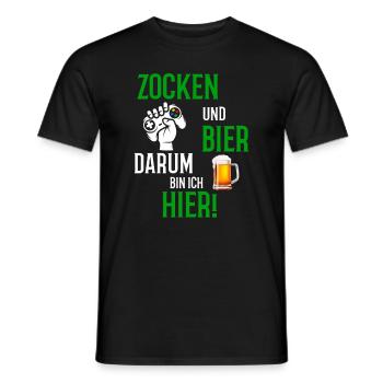 Zocken und Bier darum bin ich hier Gamer LAN Party - Männer T-Shirt - Schwarz - Vorne - AI Model Male 178 light (178cm)