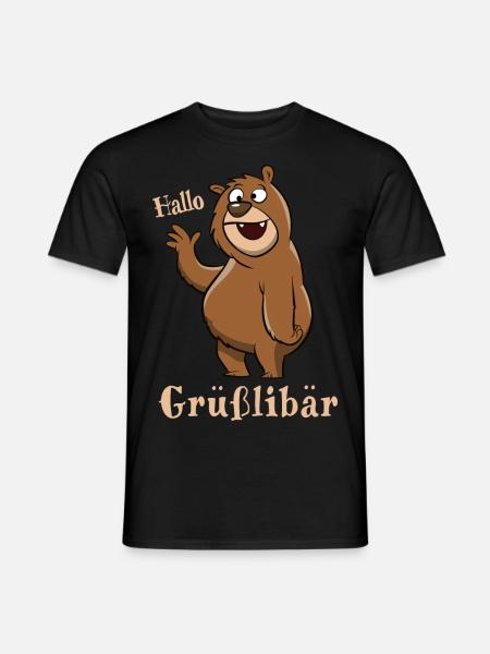 Grüßlibär - Grizzly grüßt fröhlich - Cartoon - Männer T-Shirt - Schwarz