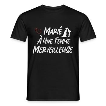 marié à une femme merveilleuse | mariage couple - T-shirt homme - noir - Devant - AI Model Male 178 light (178cm)