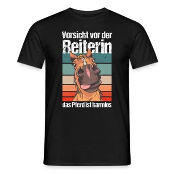 Vorsicht vor der Reiterin das Pferd ist harmlos - Männer T-Shirt - Schwarz - Vorne - AI Model Male 178 light (178cm)