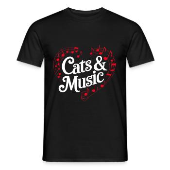Les chats et la musique Notes de musique et bâton - T-shirt homme - noir - Devant - AI Model Male 178 light (178cm)