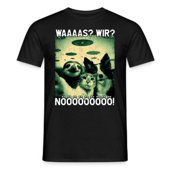 Waaaas? Wir? Nööööö! Alien Katze Hund Faultier UFO - Männer T-Shirt - Schwarz - Vorne - AI Model Male 178 light (178cm)