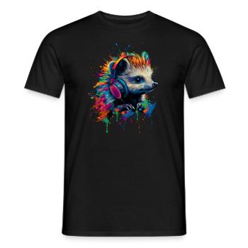 Künstlerisch Bunt Igel Kopfhörer Waldtiere - Männer T-Shirt - Schwarz - Vorne - AI Model Male 178 light (178cm)