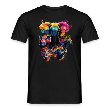 Safari animalier Big Five artistique coloré - T-shirt homme - noir - Devant - AI Model Male 178 light (178cm)