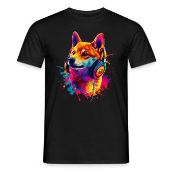 Coloré Artistique Shiba Inu Casque Chiens - T-shirt homme - noir - Devant - AI Model Male 178 light (178cm)