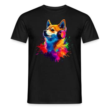 Coloré Artistique Shiba Inu Casque Chiens - T-shirt homme - noir - Devant - AI Model Male 178 light (178cm)