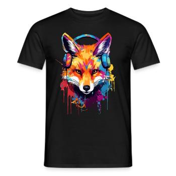 Colorful fox with headphones - Men's T-Shirt - black - Front - AI Model Male 178 light (178cm)
