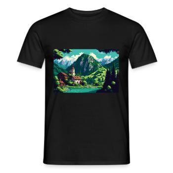 8bit Pixel Bergsee - Männer T-Shirt - Schwarz - Vorne - AI Model Male 178 light (178cm)