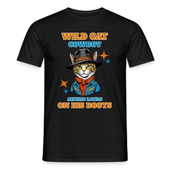 Wild cat cowboy always lands on his boots - Men's T-Shirt - black - Front - AI Model Male 178 light (178cm)