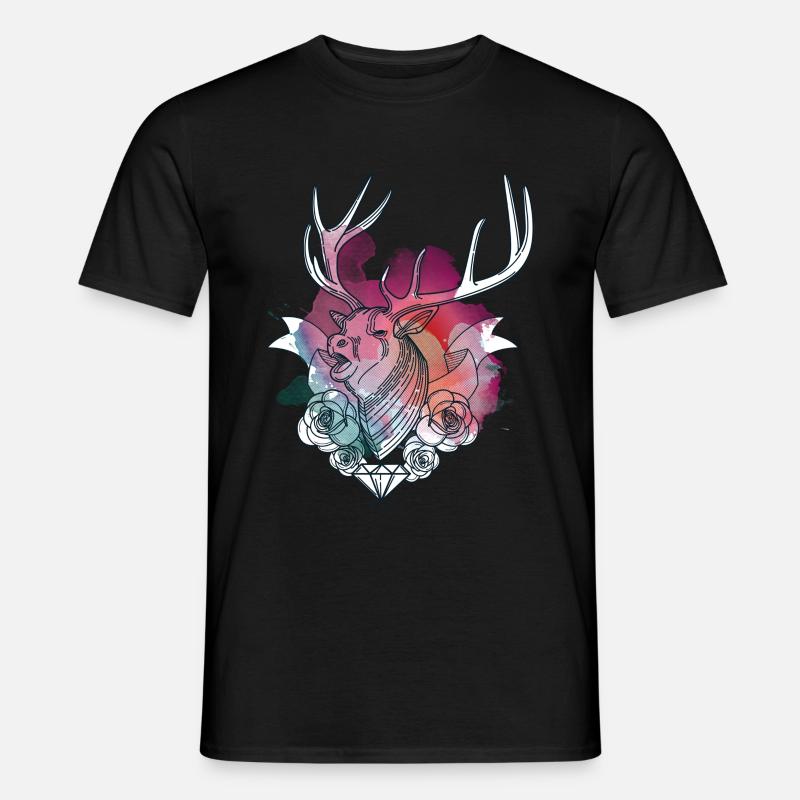 Bunter Hirsch - Männer T-Shirt - Schwarz