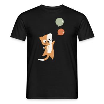 Katze Luftballons süßes Kätzchen fliegt nach Oben - Männer T-Shirt - Schwarz - Vorne - AI Model Male 178 light (178cm)