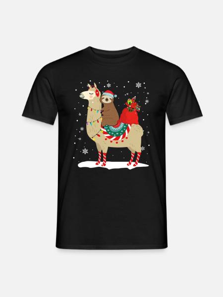Weihnachten Faultier auf einem Lama - Männer T-Shirt - Schwarz