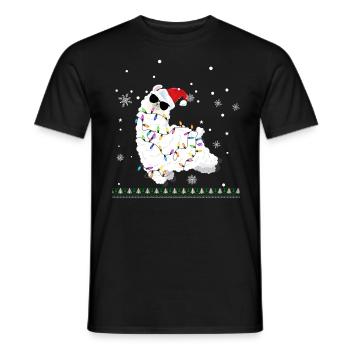 Lama avec chapeau de Noël et guirlandes lumineuses - T-shirt homme - noir - Devant - AI Model Male 178 light (178cm)