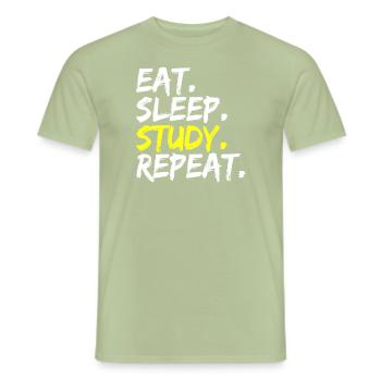 Eat Sleep Study Repeat Sentence École - T-shirt homme - vert sauge - Devant - AI Model Male 178 light (178cm)