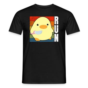 Racing Run Duck with Knife Meme Funny Saying Fun - Men's T-Shirt - black - Front - AI Model Male 178 light (178cm)