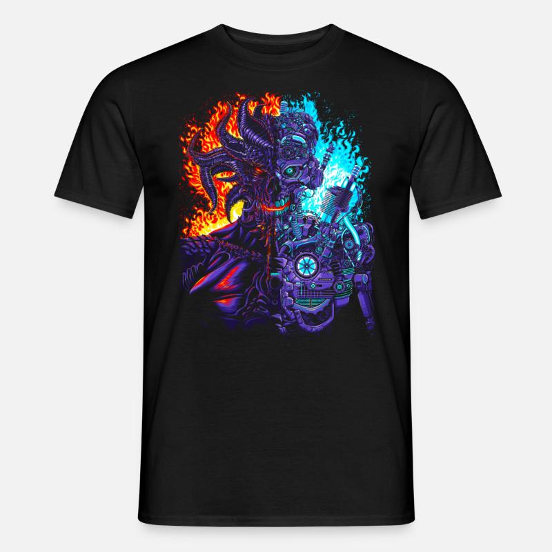 Roboter vs Dämon - Männer T-Shirt - Schwarz