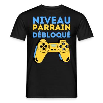 Niveau Parrain Débloqué 2023 Cadeau Parrain Gamer - T-shirt homme - noir - Devant - AI Model Male 178 light (178cm)