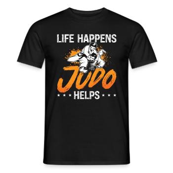 Judo Life Happens Judo Helps Fighter Karate Sports - Men's T-Shirt - black - Front - AI Model Male 178 light (178cm)