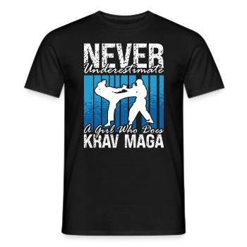 Krav Maga Never Underestimate A Black Belt Fighter - Männer T-Shirt - Schwarz - Vorne - AI Model Male 178 light (178cm)