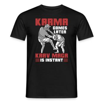 Krav Maga Karma Comes Later Combat Instant Fighter - Men's T-Shirt - black - Front - AI Model Male 178 light (178cm)