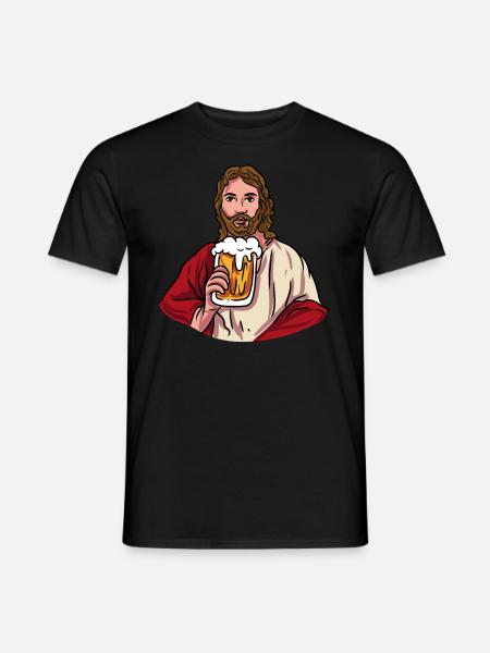 Jesus mit Bierkrug - Männer T-Shirt - Schwarz