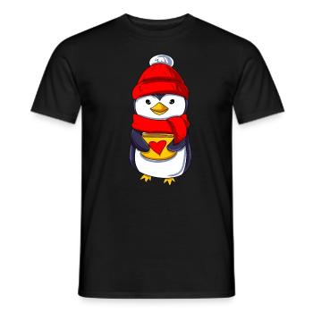 Cute penguin with teacup - Men's T-Shirt - black - Front - AI Model Male 178 light (178cm)