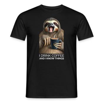 Faultier Kaffee Spruch - Männer T-Shirt - Schwarz - Vorne - AI Model Male 178 light (178cm)